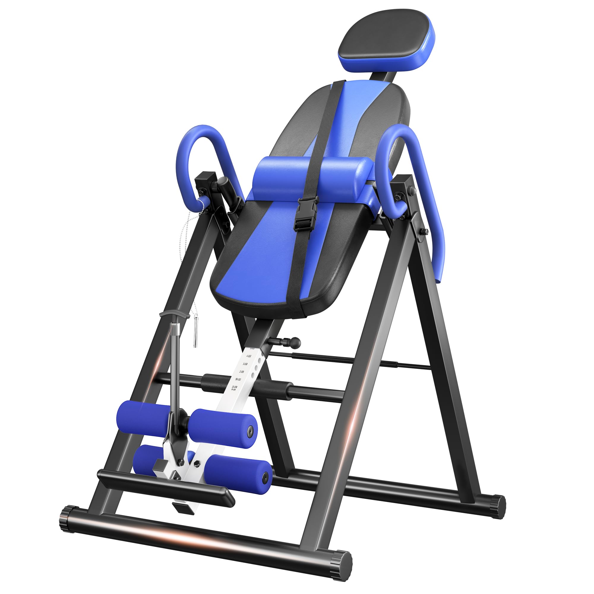 YOLEO Verstellbarer/Faltbarer Inversionsbank Mit Dreifacher Sicherheitsverriegelung, Schwerkraftrainer Mit Sicherheitsgurt Für Die Therapie Zur Linderung Von Rücken-/Nackenschmerzen (Blau und Schwarz)