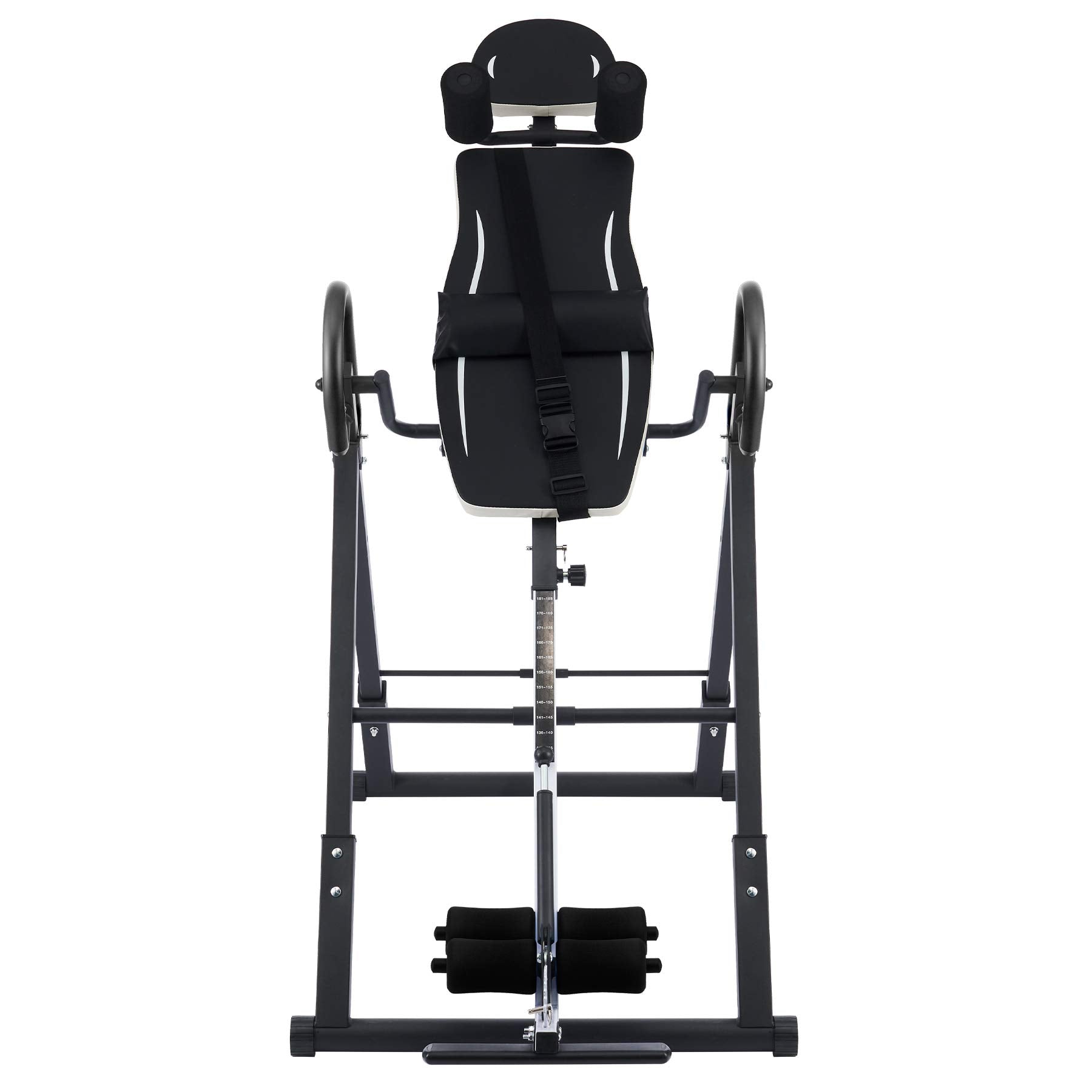 ZELUS Inversionsbank Klappbar Inversionstisch mit Verstellbarer Kopfstütze, Schutzgürtel Schwerkrafttrainer mit 4 Inversionswinkeln Multifunktionsgerät Rückentrainer 150 kg Bauchtrainer Weiß &Schwarz