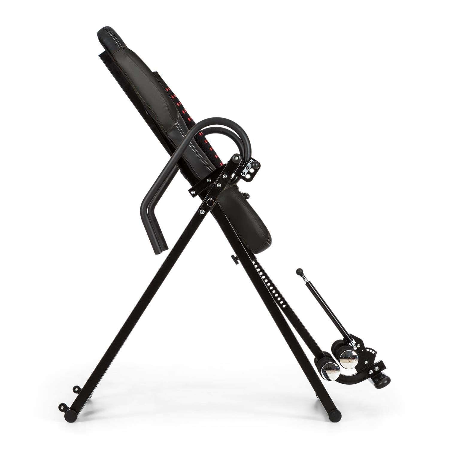 Klarfit Ease Delux - Inversionsbank, Schwerkrafttrainer, Rückentrainer, Inversionstisch, Entlastung der Wirbelsäule, bis 136kg Körpergewicht, Wärme-und Massagefunktion, schwarz