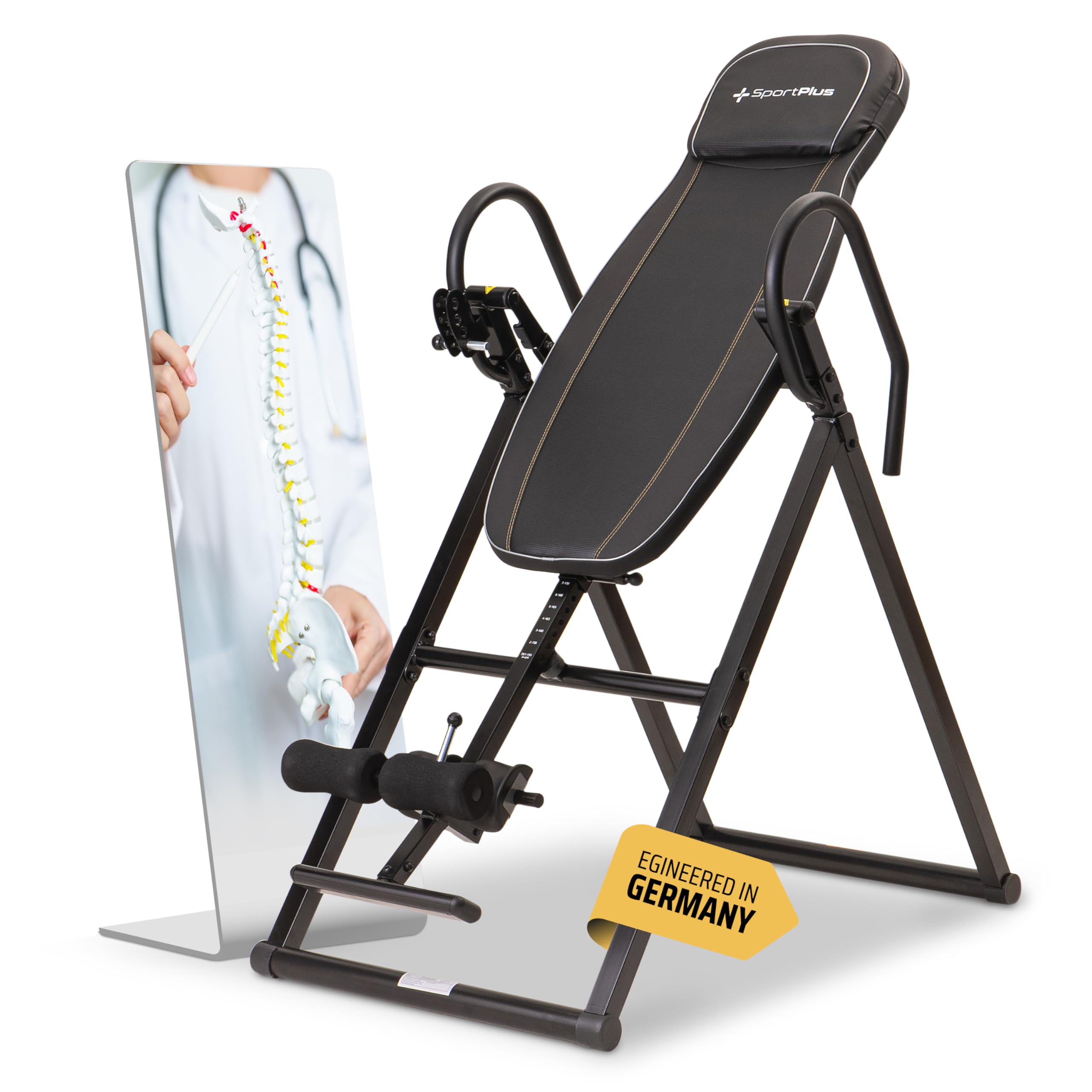 SportPlus Inversionsbank für zuhause, klappbarer Schwerkrafttrainer, Inversion Table mit 4 Inversionswinkel, Streckbank zur Entlastung der Wirbelsäule, Rückenstrecker mit Nutzergewicht bis 135 kg