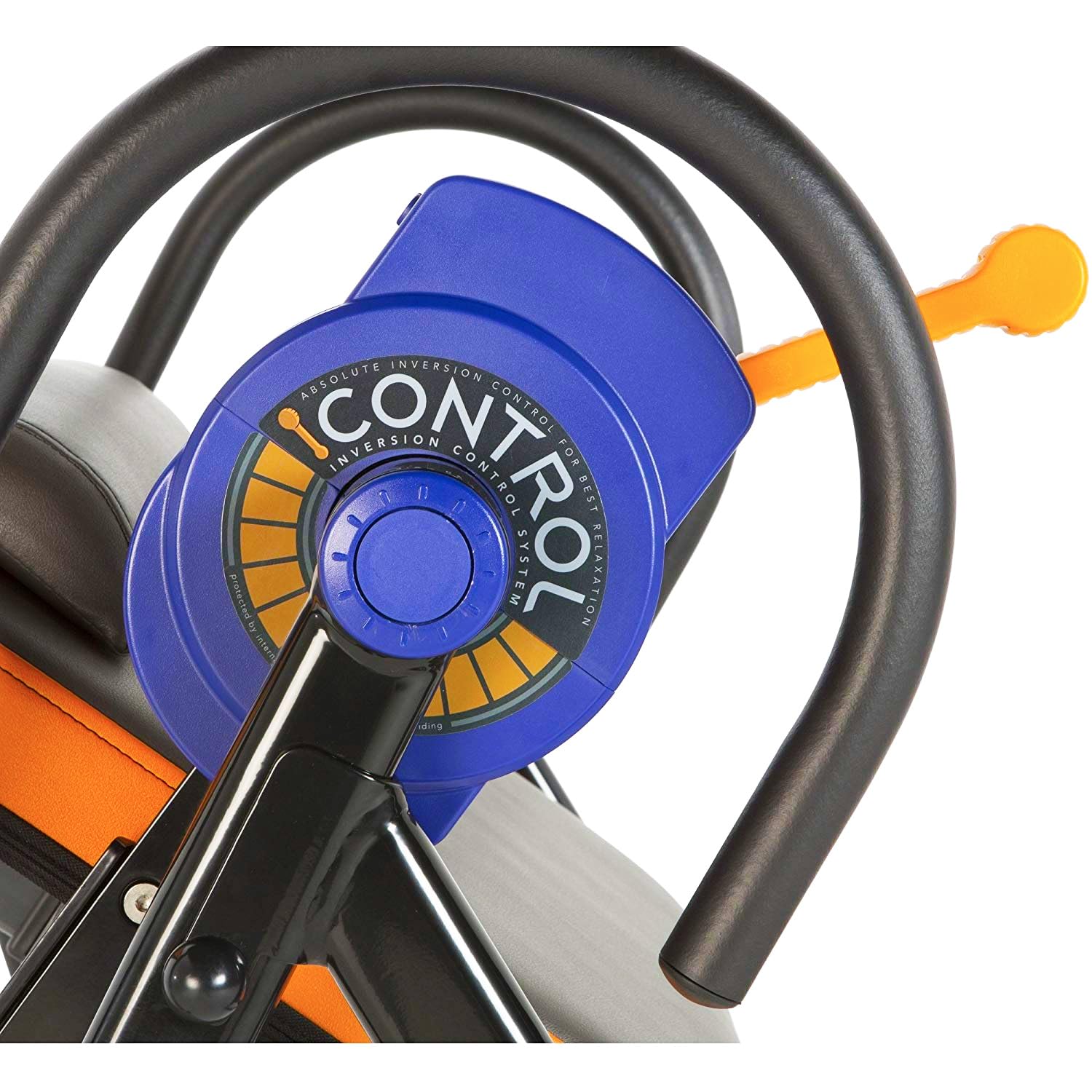 EXERPEUTIC 975SL 'All Inclusive' Inversionstisch mit extra Kapazität, mit Soft-Knöchelpolstern, Surelock und iControl-Systemen, Kühles Grau und Orange, Schwarz