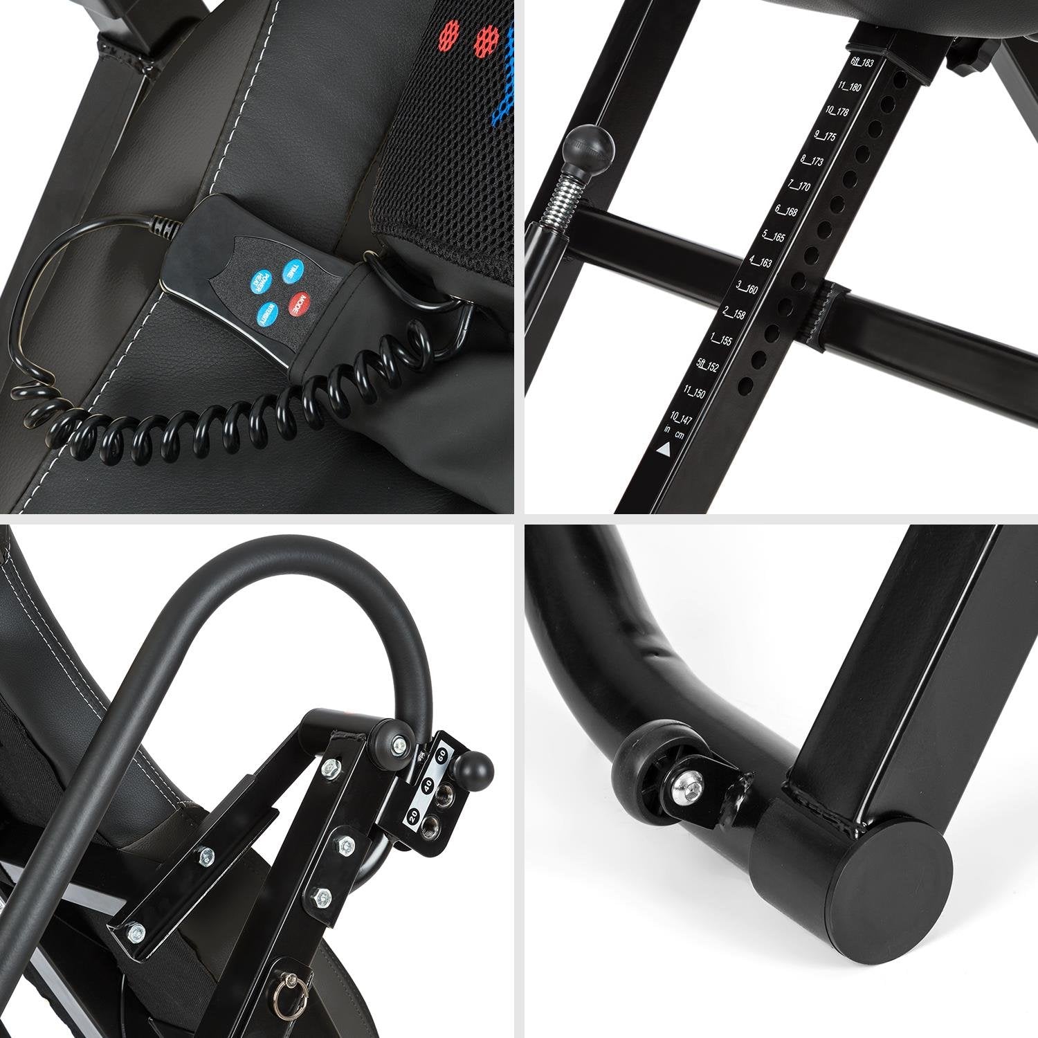 Klarfit Ease Delux - Inversionsbank, Schwerkrafttrainer, Rückentrainer, Inversionstisch, Entlastung der Wirbelsäule, bis 136kg Körpergewicht, Wärme-und Massagefunktion, schwarz