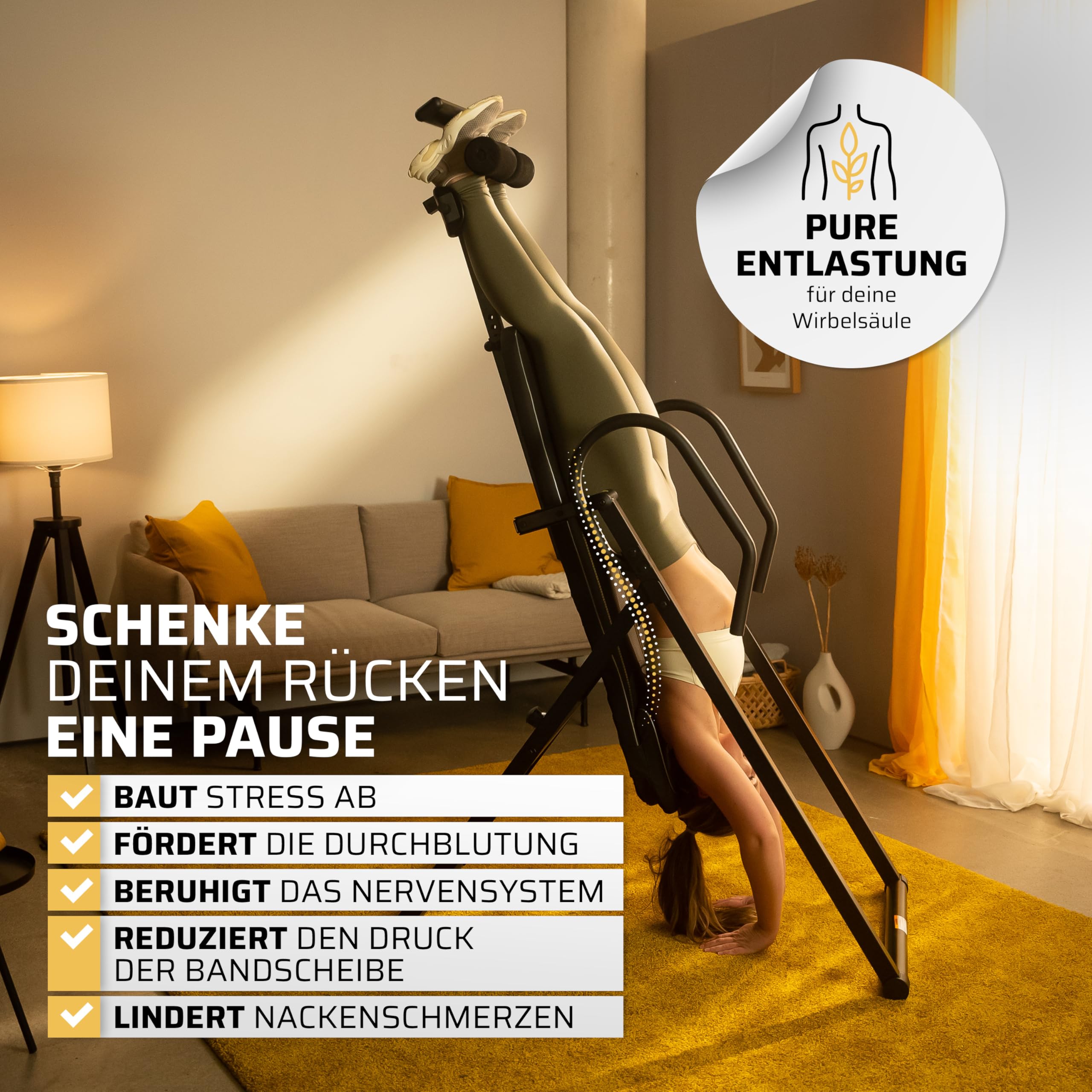 SportPlus Inversionsbank für zuhause, klappbarer Schwerkrafttrainer, Inversion Table mit 4 Inversionswinkel, Streckbank zur Entlastung der Wirbelsäule, Rückenstrecker mit Nutzergewicht bis 135 kg