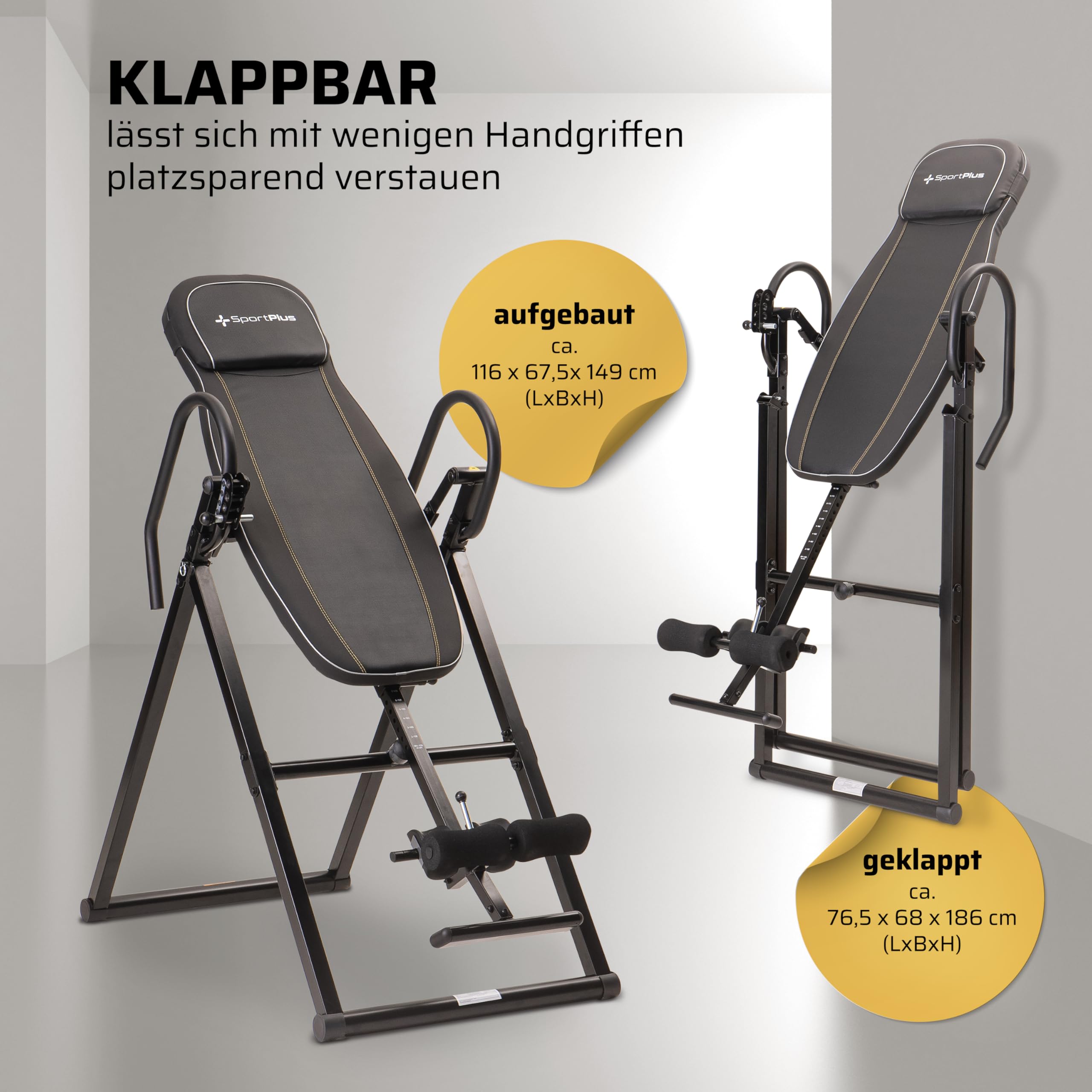 SportPlus Inversionsbank für zuhause, klappbarer Schwerkrafttrainer, Inversion Table mit 4 Inversionswinkel, Streckbank zur Entlastung der Wirbelsäule, Rückenstrecker mit Nutzergewicht bis 135 kg