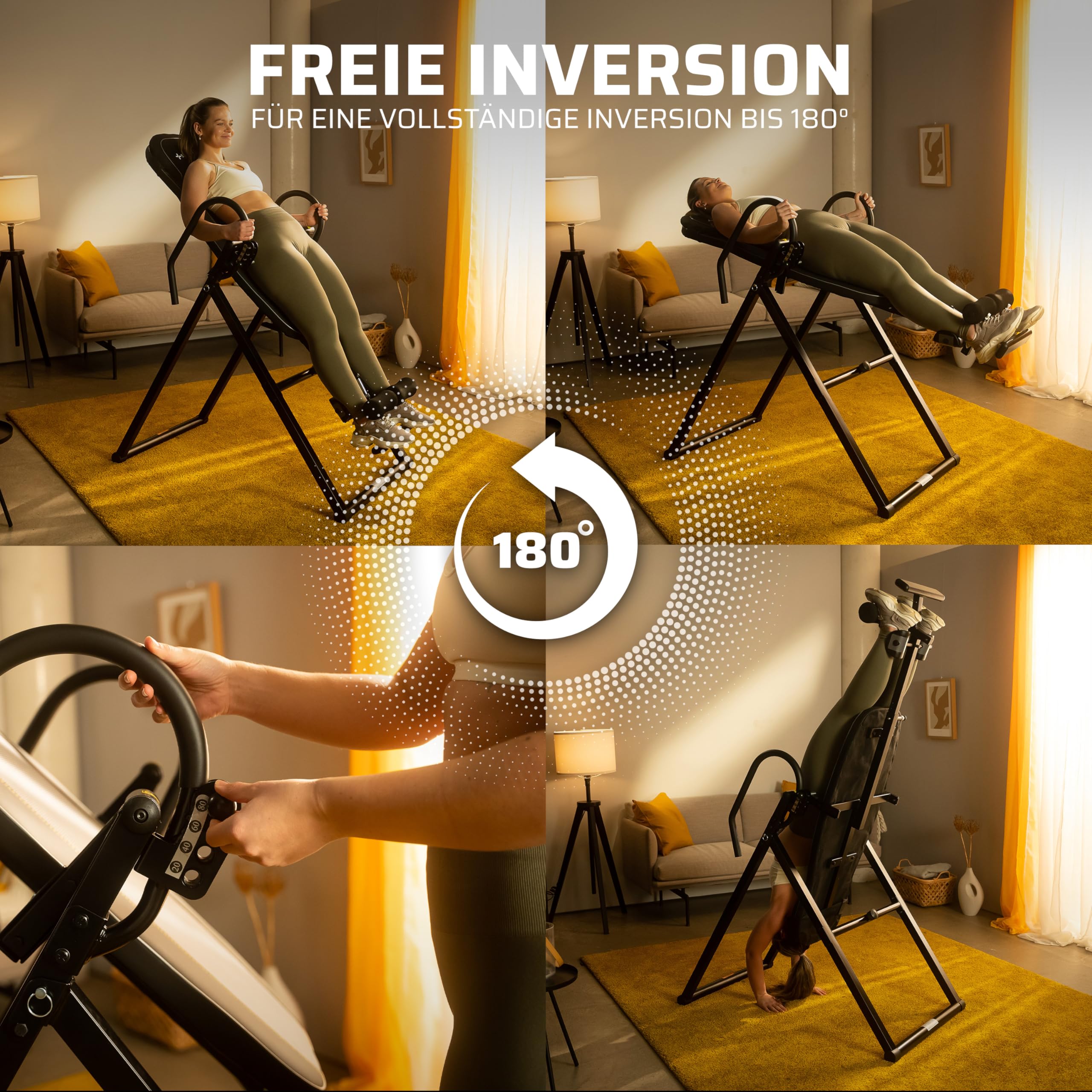 SportPlus Inversionsbank für zuhause, klappbarer Schwerkrafttrainer, Inversion Table mit 4 Inversionswinkel, Streckbank zur Entlastung der Wirbelsäule, Rückenstrecker mit Nutzergewicht bis 135 kg